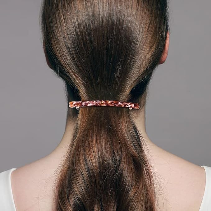 Long French Hair Barrettes 4 Inch Large Hair Clips for Women Thick Hair Automatic Clasp Clamp Pins Resin Nonslip Grip Ponytail Holders, Stylish Hair Accessories 3 Pack (Brown Black Purple)