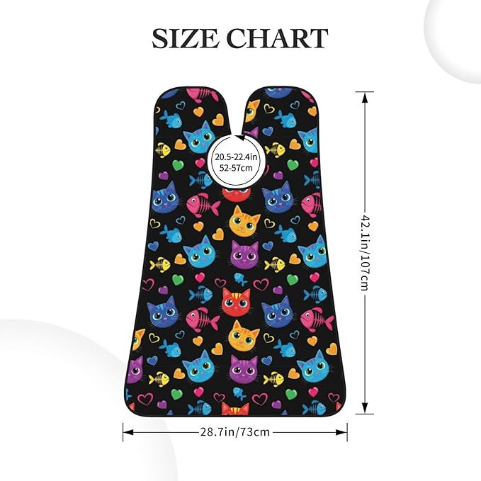 Adjustable Non-Stick Beard Apron, Hair Catcher Cape for Shaving Grooming, Waterproof with Suction Cups Men, Goth Cute Cat and Fish Shave Bib