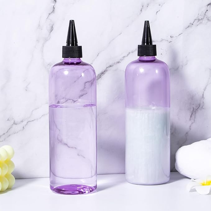 Applicator Bottle for Hair, 16.9 ounce Hair Color Applicator Bottle 2 Pack Squeeze Bottle Transparent Oil Bottles for Hair, PET Plastic Refillable Bottles with Twist Top Cap,Clear Purple