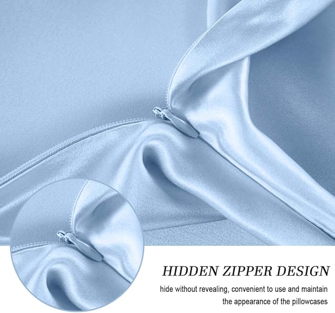 100% Mulberry Silk Pillowcases Set of 2 for Hair and Skin and Super Soft and Breathable Standard Size Nature Silk Pillowcases (Standard, Blue)
