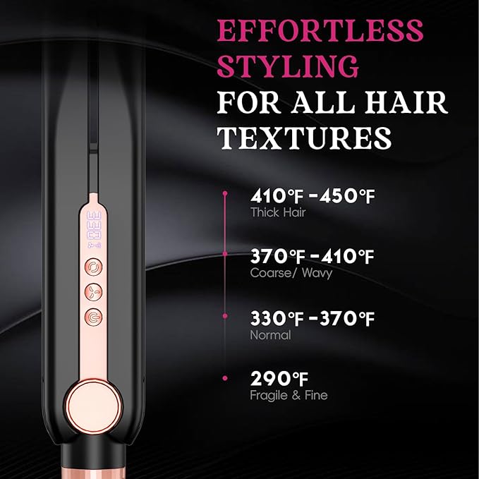 SKIMI Airflow Styler, Titanium Flat Iron Hair Straightener, Professional Curling Iron with Cooling Air Vents to Lock in Style, 5 Temps & Dual Voltage, Auto Off (Black & Rose Blush).
