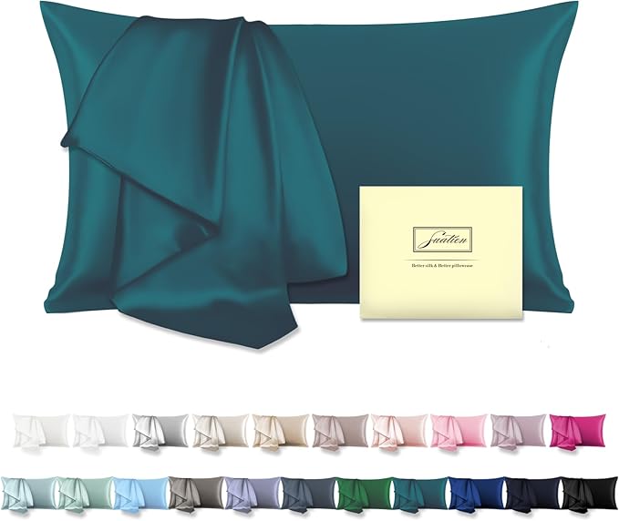Mulberry Silk Pillow Cases for Hair and Skin King Size Silk Pillowcase with Zipper Soft Breathable Smooth Cooling Satin Silk Pillow Covers for Sleeping (Teal,20"X 36",1Pcs)