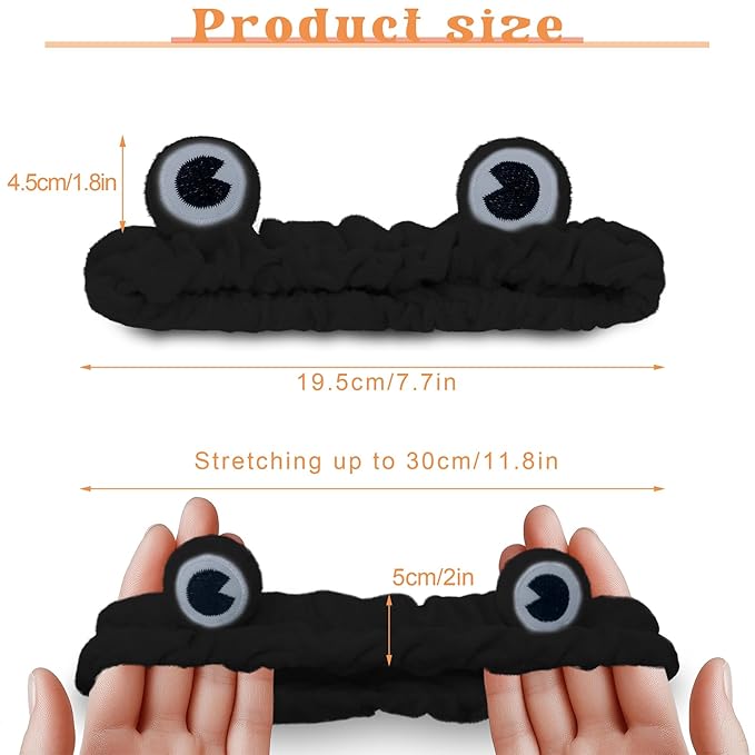 Jowmoy black Frog Eye Elastic Headband - Versatile for Spa, Skincare, Makeup, Face Wash, Fun Gift for Women (1 Pack)