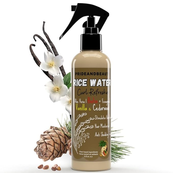 Rice Water Hair Growth Spray – Vanilla Cedarwood | Rosemary, Caffeine & Biotin Infused | Hair & Scalp Treatment for Thicker, Fuller Hair | Non-Greasy, Vegan Formula (4 oz)