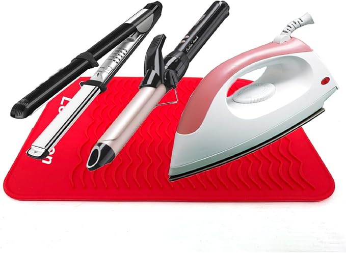 Large Heat Resistant Mat for Curling Irons, Hair Straightener, Flat Irons and Hair Styling Tools 11" x 7.5", Red
