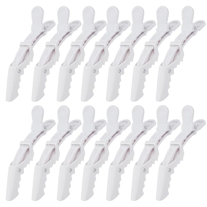 Ondder 14 Pack Alligator Hair Clips for Styling Sectioning, White Salon Pro Hair Clips for Barber Clips for Hair Coloring, Cutting, Sectioning
