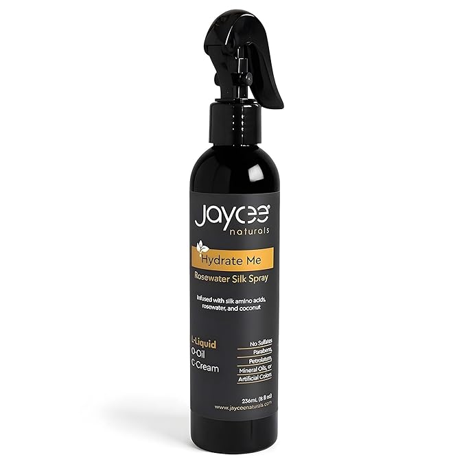 Hydrate Me Rosewater Silk Spray with Silk Amino Acids and Coconut Water To Refresh and Revive All Hair Textures and Styles, Light Floral Spray for use with LOC/LCO Methods, 8 ounces