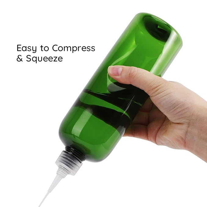 Segbeauty 16.9oz Dye Applicator Bottles, 2 Packs 500ml Refillable Hair Dye Colored Squeeze Bottle with Twist Top Cap Tip, PET Angled Tip Plastic Empty Dyeing Tool, Green Hair Color Applicator Bottle