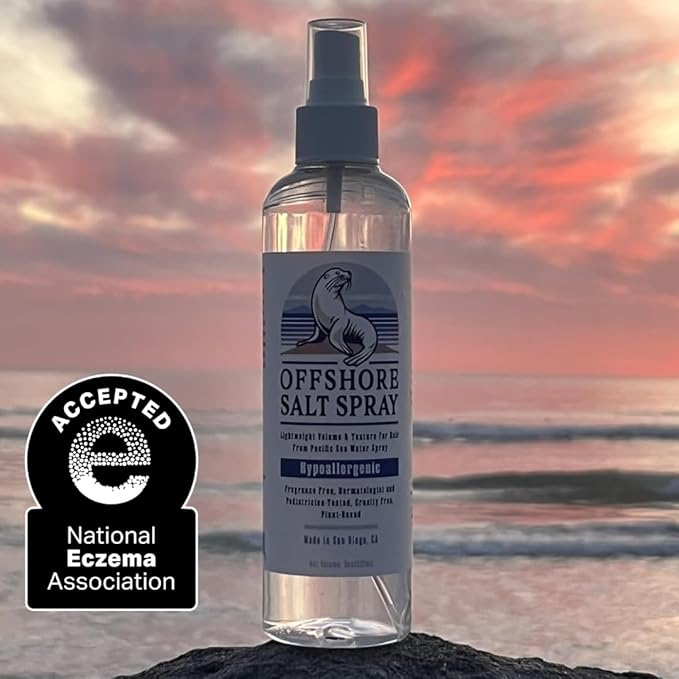 Offshore Salt Spray: Sea Salt Hair Mist for Sensitive Scalp, Lightweight Algae-Based Styling Spray, Hypoallergenic and Dermatologist-Tested, 8oz NATIONAL ECZEMA ASSOCIATION SEAL OF ACCEPTANCE