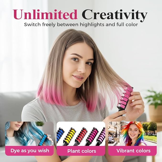 Festive Fun Hair Chalk Combs, Temporary Hair Dye Chalk Comb, Instant Hair Color Comb Washable Quick Dry Vibrant Temporary Color for All Ages for Birthday Party, Christmas Gifts (6 Colors) (10pcs)