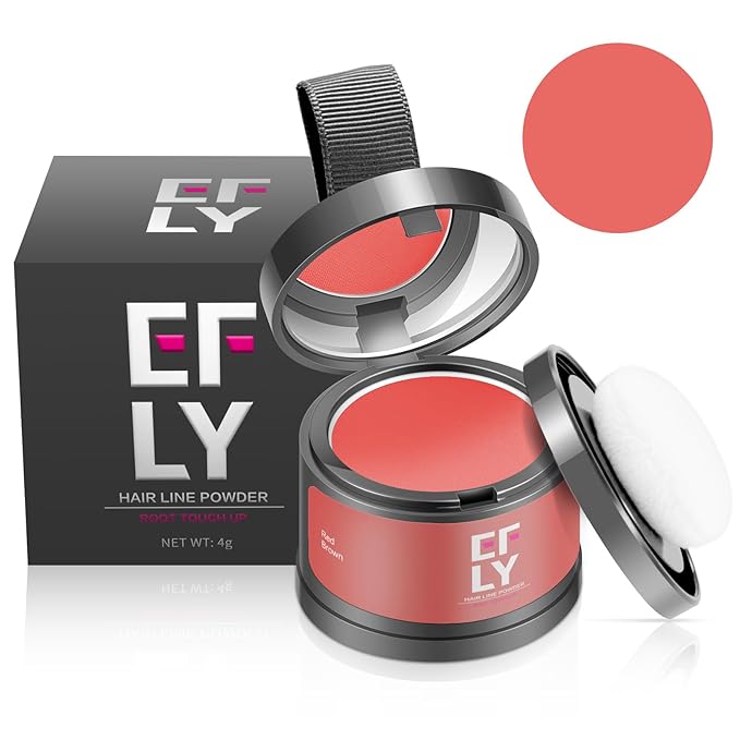 Root Touch Up Gray Shadow Powder for Thinning Hair, Eyebrows, and Beards (Red Brown)