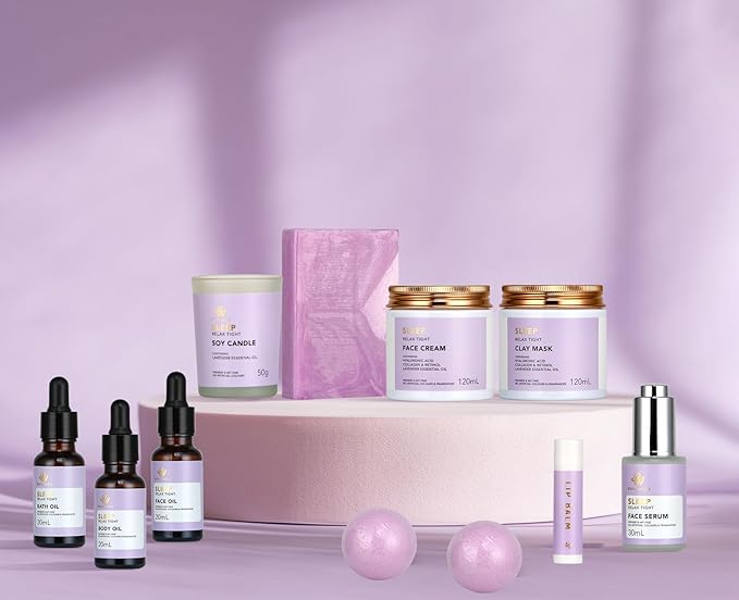 Skin Care Set for Women, 28Pcs Skin Care Kit includes Face Cream, Essential Oil, Scented Candle, Lavender Scented, Spa Birthday Gifts for Women, Mother's Day Gift