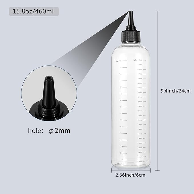 Applicator Bottle for Hair, 16.9oz 2 Packs Color Bottle Applicator with Ratio Graduated Scale, Hair Dye with Black Twist Top Cap