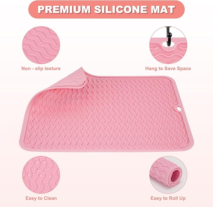 Oversize Silicone Heat Resistant Mat for Curling Irons, Hair Straighteners, Flat Irons and Hot Hair Styling Tools, Portable Wrap Pad Cover for Vanity, Travel, Salon(14.2" x 11.0")
