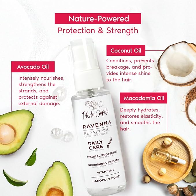 I Belli Capelli Ravenna Hair Oil for Frizzy Hair – Split End Repair, Heat Protection & Deep Hydration – Macadamia, Avocado & Coconut Oil for Damaged, Dry & All Hair Types (60ml/2.02 Fl Oz)