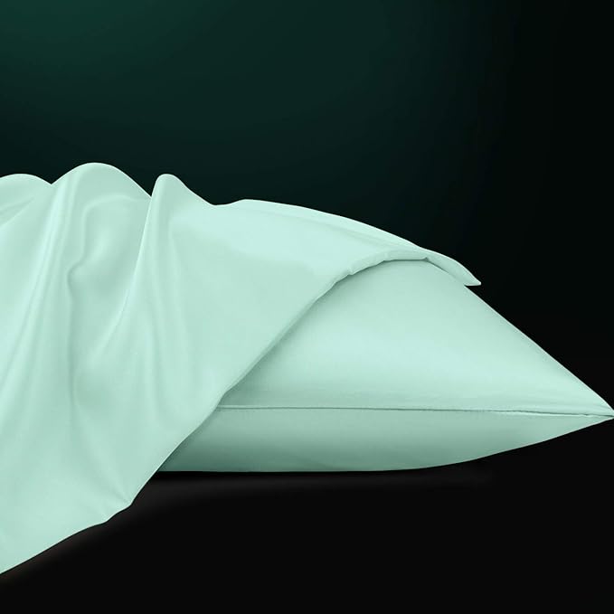 NTBAY Zippered Satin Pillow Cases for Hair and Skin, Luxury Standard Hidden Zipper Pillowcases Set of 2, 20x26 Inches, Cyan