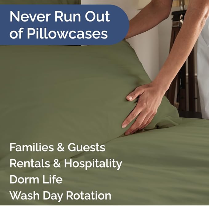 Queen Pillow Cases Set of 10 - Ultra Soft Hotel Quality Pillowcase Covers - Comfy, Cozy & Wrinkle Free - Shrink, Stain & Fade Resistant - Machine Washable Pillow Protectors - 10 Pcs Set - Sage Green