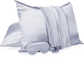 2 Pack Satin Pillowcase with Latent Zipper, Adjustable Satin Eye Mask for Sleeping and Satin Volume Scrunchie for Hair and Skin, Standard Size (Silver,Classic Style)