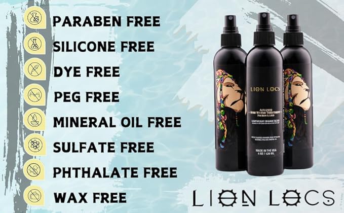 Lion Locs Rosewater Spray for Dreads and Locs - Organic Vegan Conditioner with Aloe, Oils, Vitamins, and Glycerin