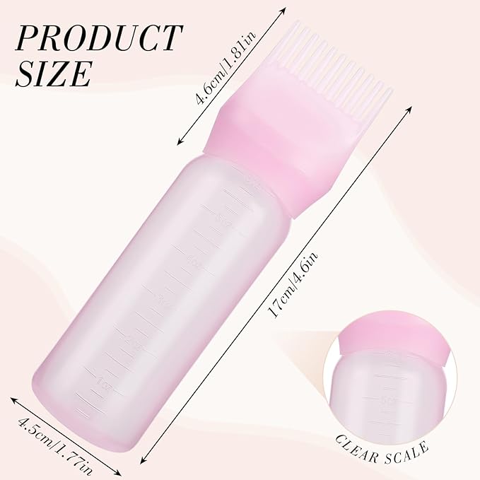 Pimoys Root Comb Applicator Bottle Oil Applicator for Hair Dye, Hair Oiling Bottle Brush with Graduated Scale (3 Pack, 6 Ounce)