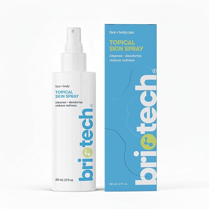 BRIOTECH Topical Skin Spray, Hypochlorous Acid Spray for Sensitive Skin, HOCl Facial Mist, Full Body Support Against Irritation, Calm Redness, Soothe Foot & Scalp, 2 oz Travel Size