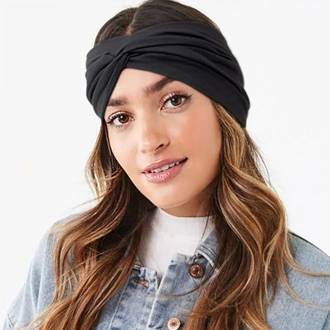DRESHOW 4 Pack Turban Headbands for Women Wide Vintage Head Wraps Knotted Cute Hair Band Accessories