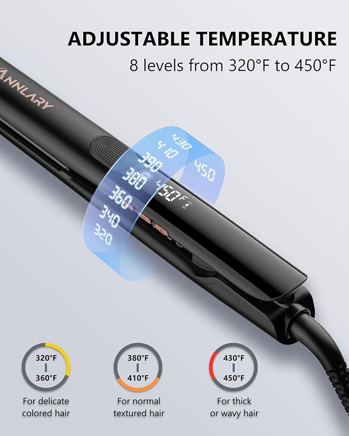 Hair Straightener 1 Inch Flat Iron and Curler 2 in 1 Titanium Ceramic Ionic Dual Voltage Straightener with Heat-Resistant Silicone, for Less Frizz, Shinier & Smoother