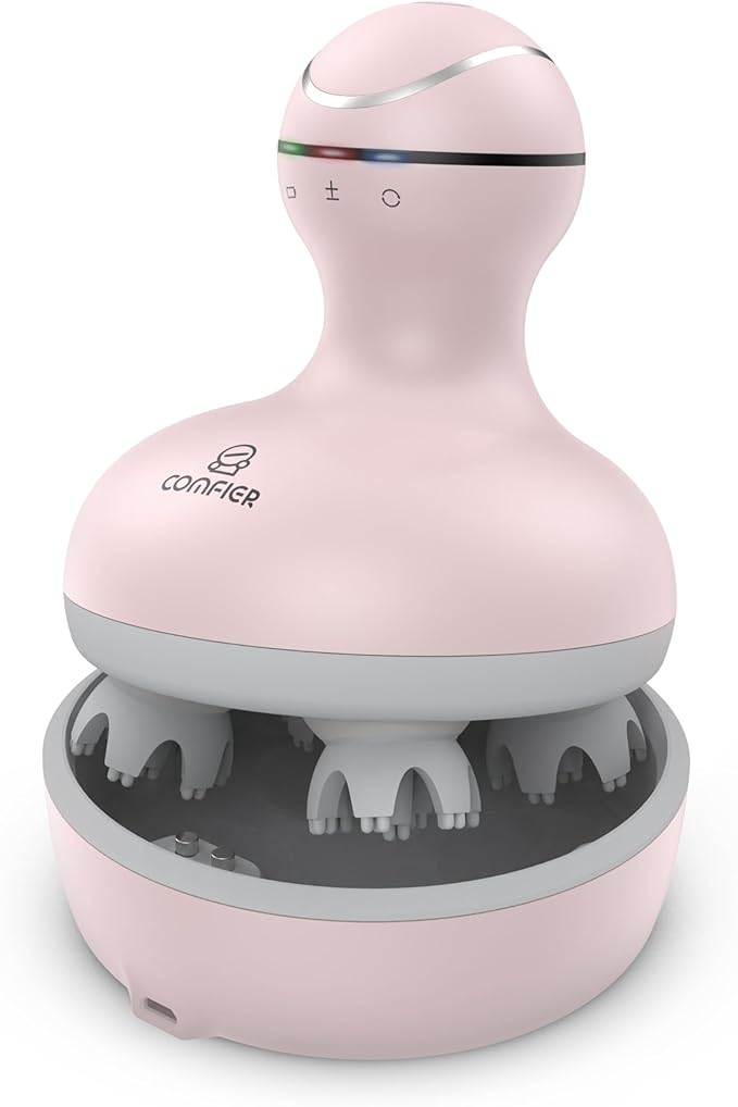 COMFIER Scalp Massager for Hair Growth, Waterproof & Full Body Kneading, 84 Massage Nodes, Handheld Head Scratcher, Cat Massager, Pink
