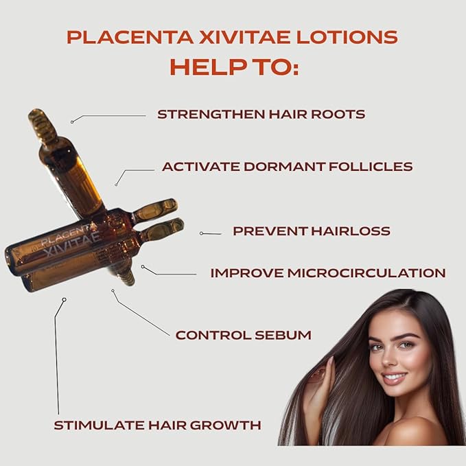 Placenta Hair Growth Treatment 12 x 10 ml - Nettle Ampoules for Hair Loss and Follicles Regrowth - Placenta Serum Enriched with Panthenol and Eucalyptus - Soothing Scalp Treatment