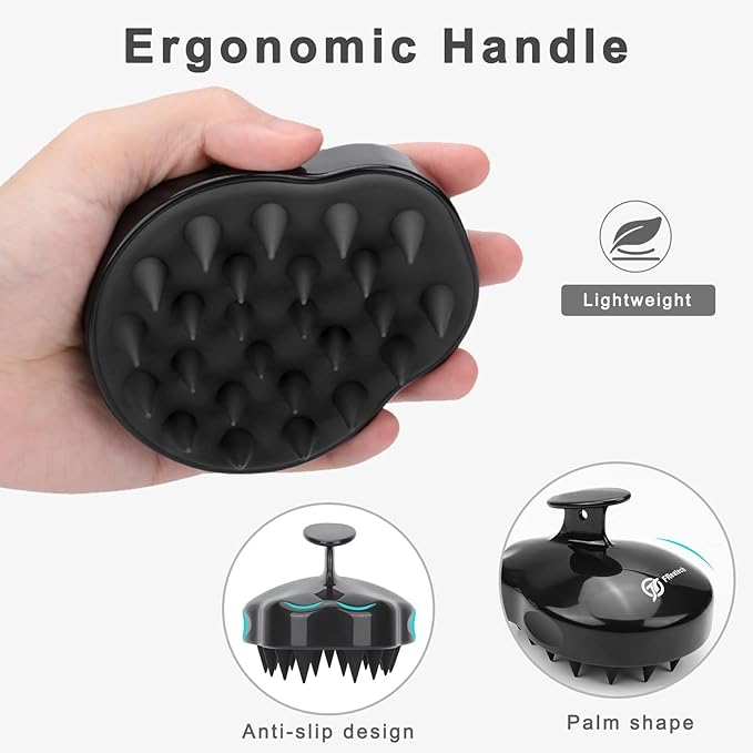 FREATECH Scalp Massager Hair Growth, Scalp Scrubber Shampoo Brush with Soft Silicone Bristles for Dandruff Removal and Hair Care, Wet & Dry Hair Massager Scalp Exfoliator for All Hair Types, Black