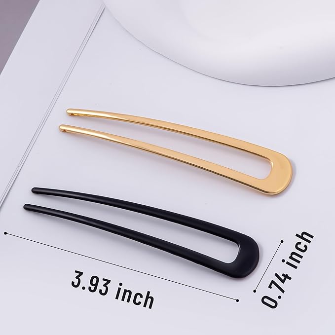 6Pcs Metal French Hair Pins for Women U Shape Sticks 3.9 Inch Vintage Fork for Hairstyle Accessories(Black/Gold)