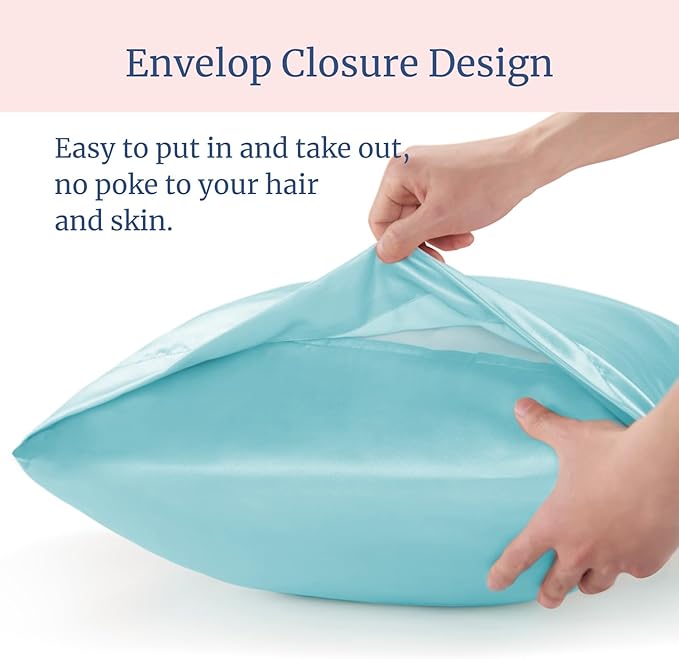 BEDELITE Satin Pillowcase for Hair and Skin, Super Soft and Cooling Similar to Silk Pillow Cases 2 Pack with Envelope Closure, Gift for Women Men(20"x26" Standard Size, Blue)
