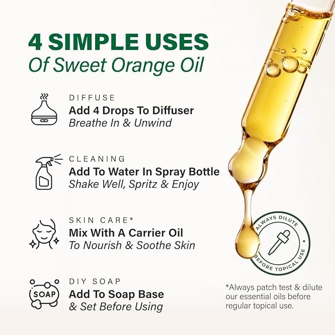 KUKKA Orange Essential Oils - 4 Fl Oz - for Hair, Skin, Diffuser, Aromatherapy & DIY Soap Making Scent