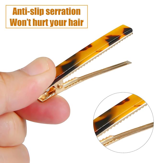 Cobahom 6 Pack Leopard Print Tortoise Shell Metal Hair Pins, Duck Teeth Hair Clips for Styling Women's Hair 2.36 Inch