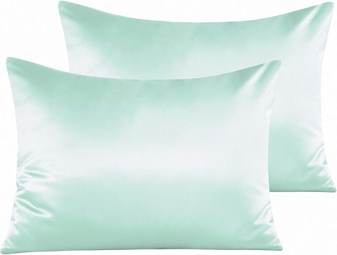 NTBAY Zippered Satin Pillow Cases for Hair and Skin, Luxury Standard Hidden Zipper Pillowcases Set of 2, 20x26 Inches, Cyan