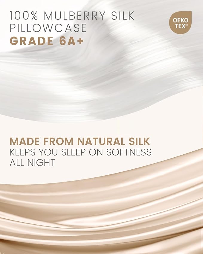 THXSILK Set of 2 Mulberry Silk Pillowcases for Hair and Skin, 100% Mulberry Silk Bed Pillowcase 19 Momme, Soft Breathable Silk Pillow Case with Hidden Zipper, King Size Pillow Cases (Beige)