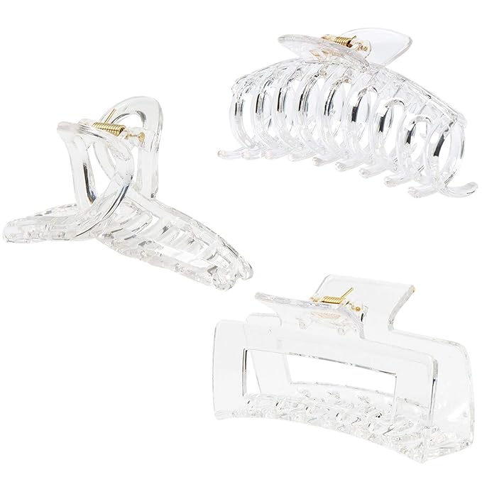 Clear Claw Clips for Thick/Fine/Thin Hair, Strong Holding Large Jaw Polycarbonate Clips for Women (3 pcs)