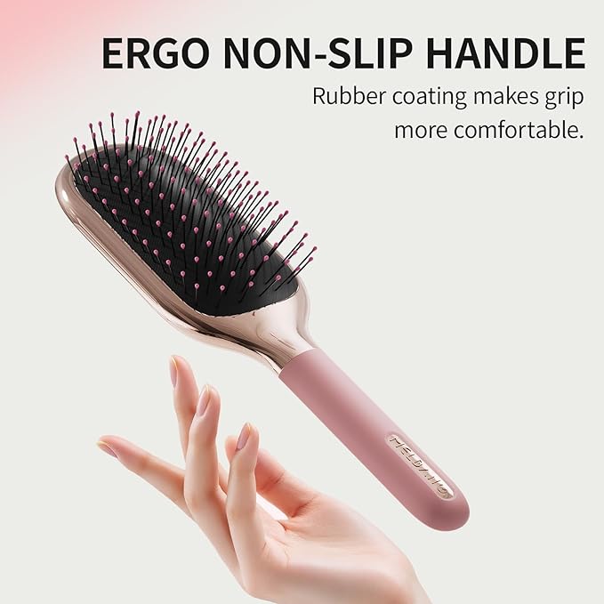 MELBANG Paddle Hair Brush（Soft Bristles） – Pink Hair Brush for Women & Men, Adults & Kids, Ideal for Thin, Damaged Hair, Wet & Dry Use, Detangling & Smoothing Brush