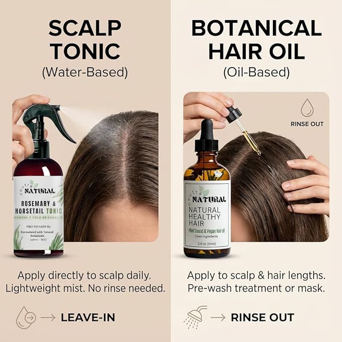Hair Growth Duo – Rosemary & Horsetail Scalp Tonic + Botanical Growth Oil for Thicker, Stronger Hair – Vegan, Sulfate-Free – 8 oz + 2 oz