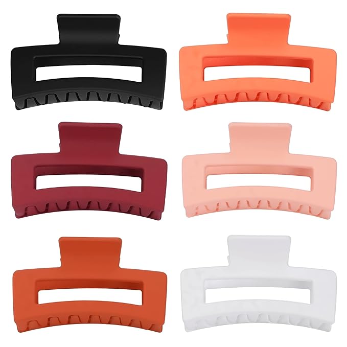 3.5 Inch Medium Hair Claw Clips 6 Pack Hair Clips for Women Square Rectangle Claw for Hair Banana Jaw Clips Hair Accessories for Girls (Orange)