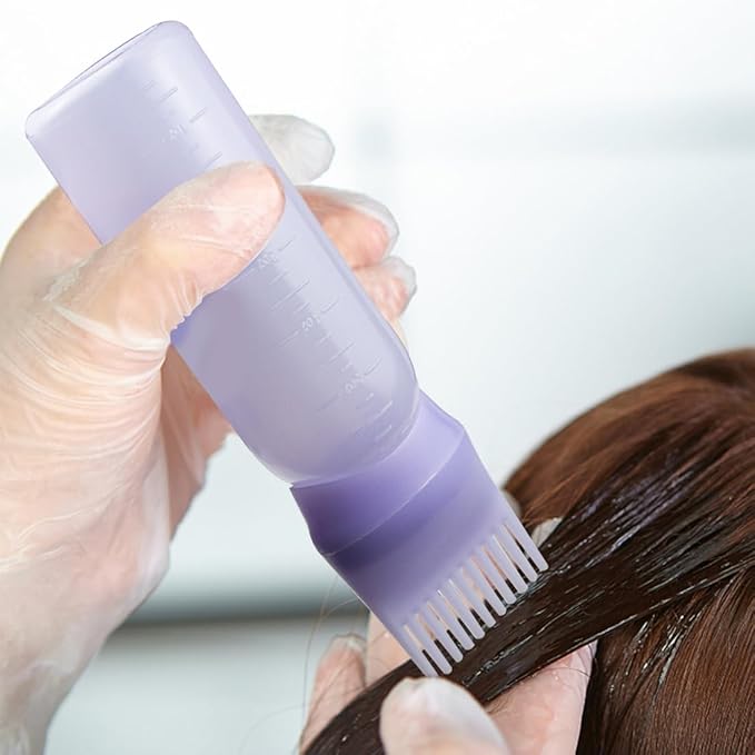 ELANE 4 Pack Root Comb Applicator Bottle, Oil Comb Applicator for Hair Dye & Shampoos, Hair Salons (2 Black + 2 Purple)