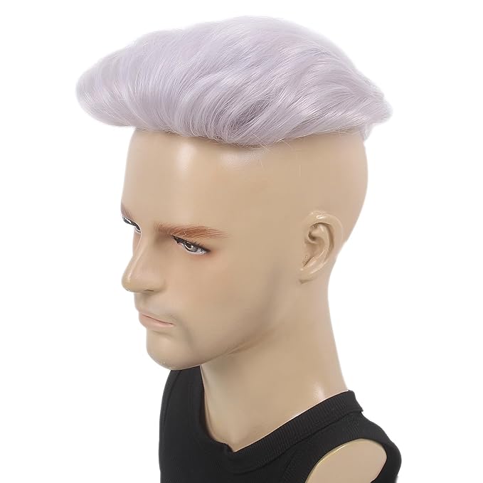 H&Bwig Men Short Toppers Hairpiece Clip in Hair Extensions for Covering White Loss Hair Toupee (silver)