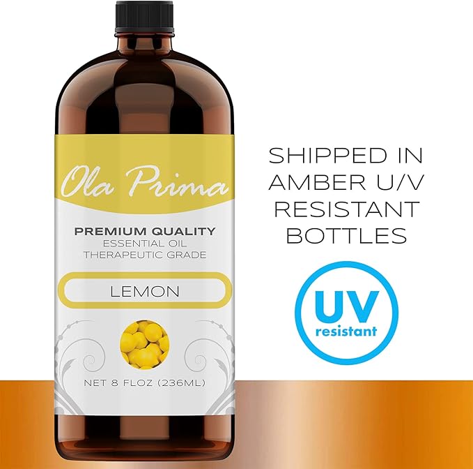 Ola Prima Pure Lemon Essential Oil (8oz) – For Aromatherapy, Candle & Soap Making, Diffuser