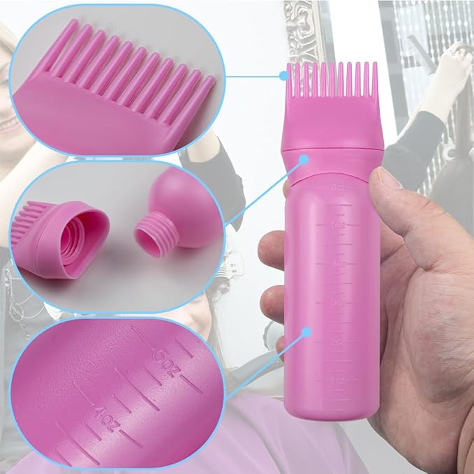 ELANE 4 Pack Root Comb Applicator Bottle,Oil Comb Applicator for Hair Dye Shampoos,Salons. (2 pink + 2 purple)
