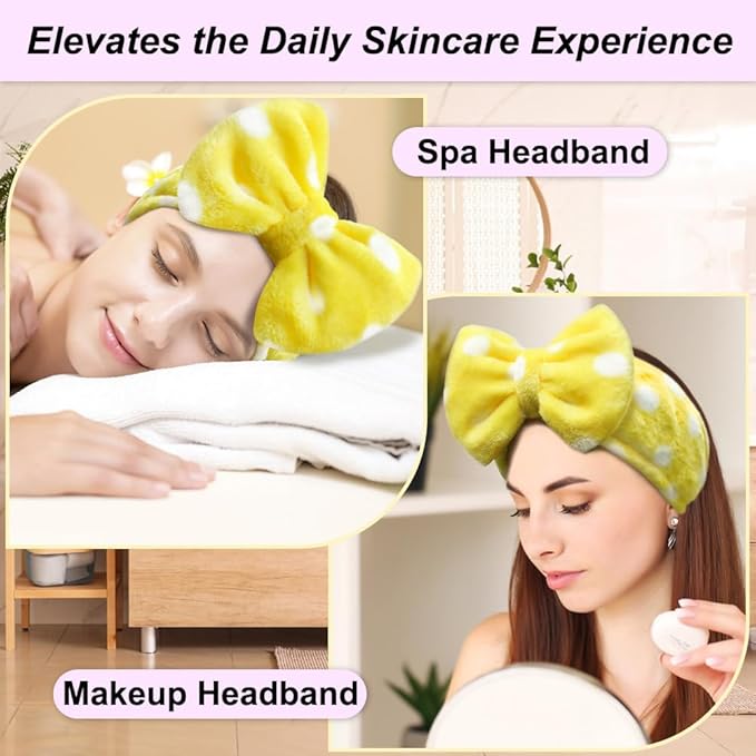 Shintop Sweet Super Soft Caroset Polka Dots Wash Cosmetic Headband Hairlace (yellow polka dots)