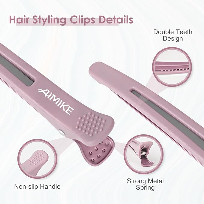 AIMIKE Hair Sectioning Clips with Silicone Band - 6pcs No Crease Duck Billed Clips for Styling, Cutting, and Rollers in Morandi Color