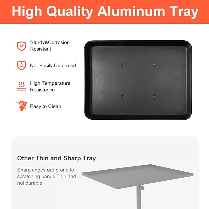 Salon Tray Cart on Wheels, Tattoo Tray with Storage Platform, Adjustable Height Service Rolling Tray, Storage Tray Trolley for Beauty Clinic Spa, Rolling Tray Cart