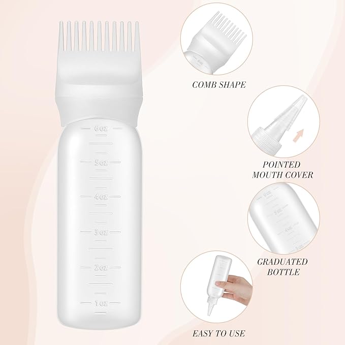 Pimoys Hair Oil Applicator Bottles Dye Brush for Women Scalp, Hair Color Products Things with Root Comb, White 2 Pack