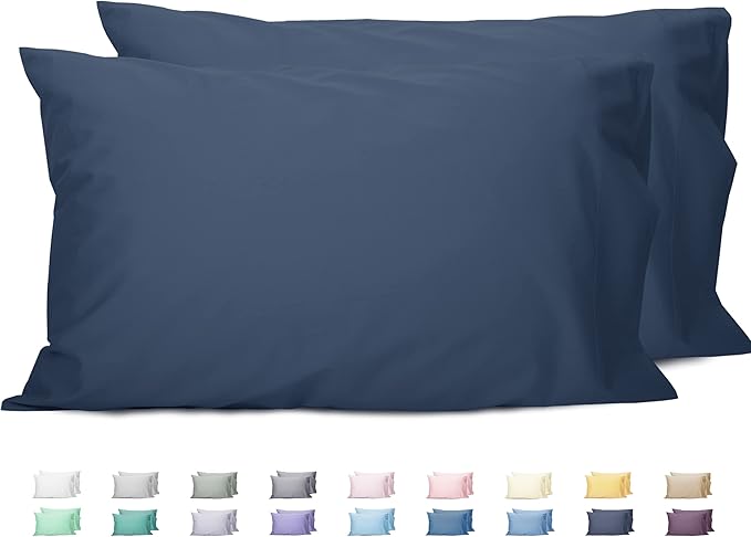 Sunflower Queen Pillowcases Set of 2, 100% Cotton Queen Size Pillow Cases 2, 20×30 inches Crown Blue, Soft and Breathable