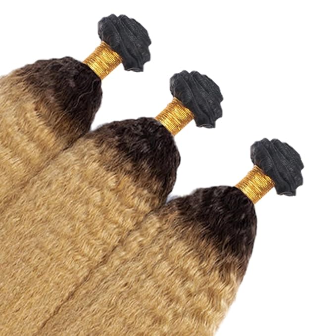 30 32 34 Inch Ombre Bundles Human Hair 1B27 Kinky Straight Bundle Niegmeag Virgin Remy Hair Extensions Double Weft 2 Tone Black and Honey Blonde Yaki Straight Bundle Hair Weave
